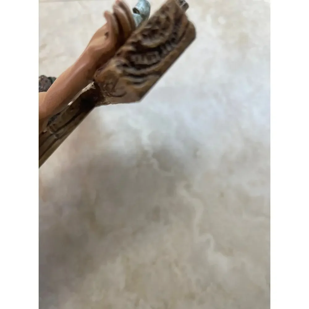 Religious Wall Crucifix Jesus Christ on Cross Faux Wood Grain Catholic Decor